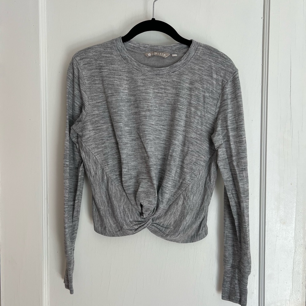 Athleta Essence Twist Front Crop Top | Size XS | coaster grey